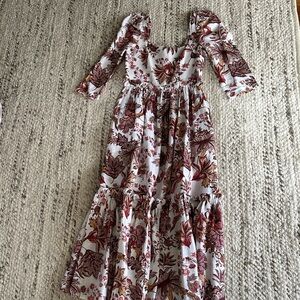 Cara Cara Floral Long Sleeve Dress - White and Brown